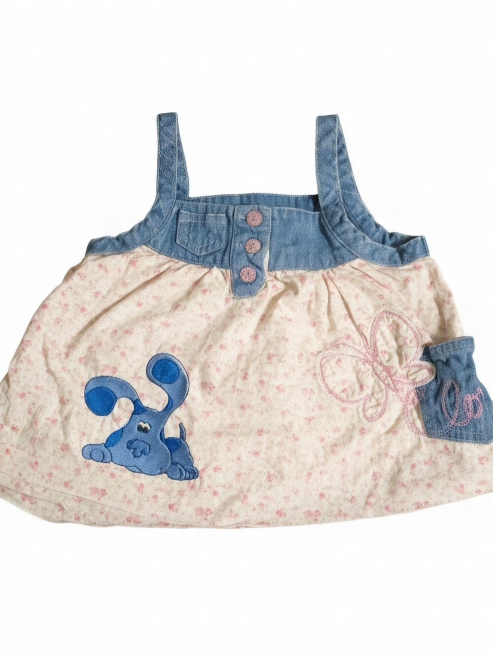 Vintage Upcycle Blue 6-12M Denim Floral Swing Top Tank Cami Y2K